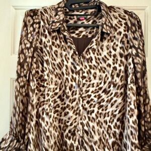 Vince Camuto Brown Leopard Print Button Down Shirt